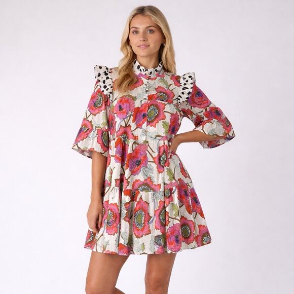 Crosby Dresses & Skirts - Crosby by Mollie Burch Maisie Cotton Floral Polka Dot Ruffle Mini Dress L